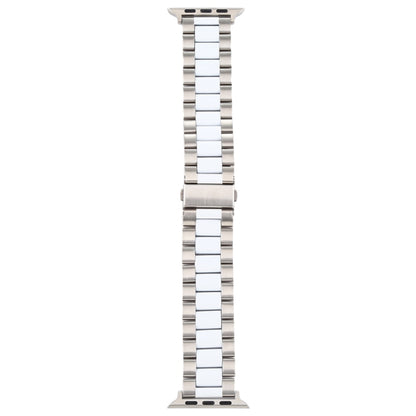 For Apple Watch Series 7 45mm / 6 & SE & 5 & 4 44mm / 3 & 2 & 1 42mm Stainless Steel Wrist Strap Watch Band(white+Silver) by buy2fix