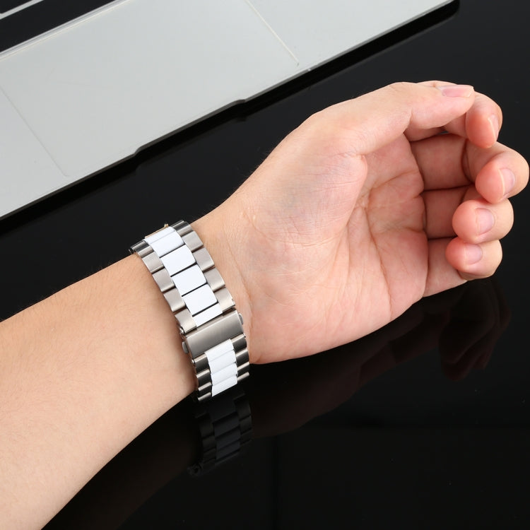 For Apple Watch Series 7 45mm / 6 & SE & 5 & 4 44mm / 3 & 2 & 1 42mm Stainless Steel Wrist Strap Watch Band(white+Silver) by buy2fix