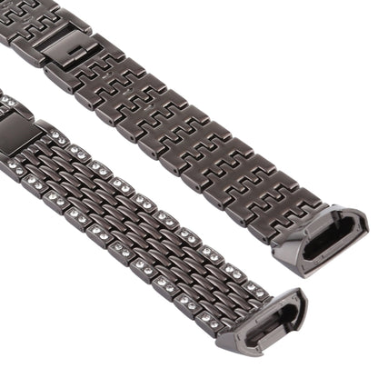 For Fitbit Charge 3 Diamond-studded Stainless Steel  Watch Band(Black) - Watch Bands by buy2fix | Online Shopping UK | buy2fix