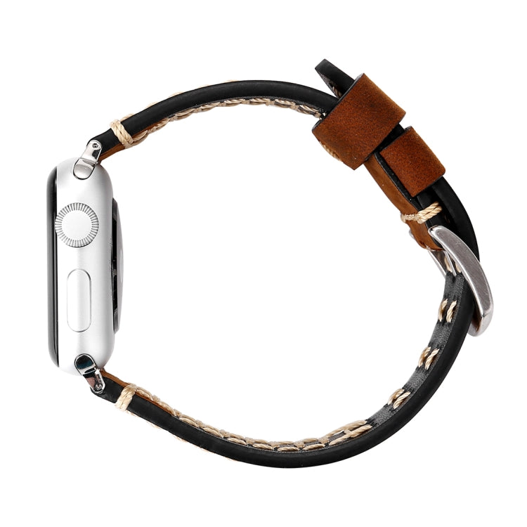 For Apple Watch Series 10 42mm / 9&8&7 41mm / SE 3&SE 2&6&SE&5&4 40mm / 3&2&1 38mm Manual Line Pattern Genuine Leather Wrist Watch Band(Coffee) by buy2fix