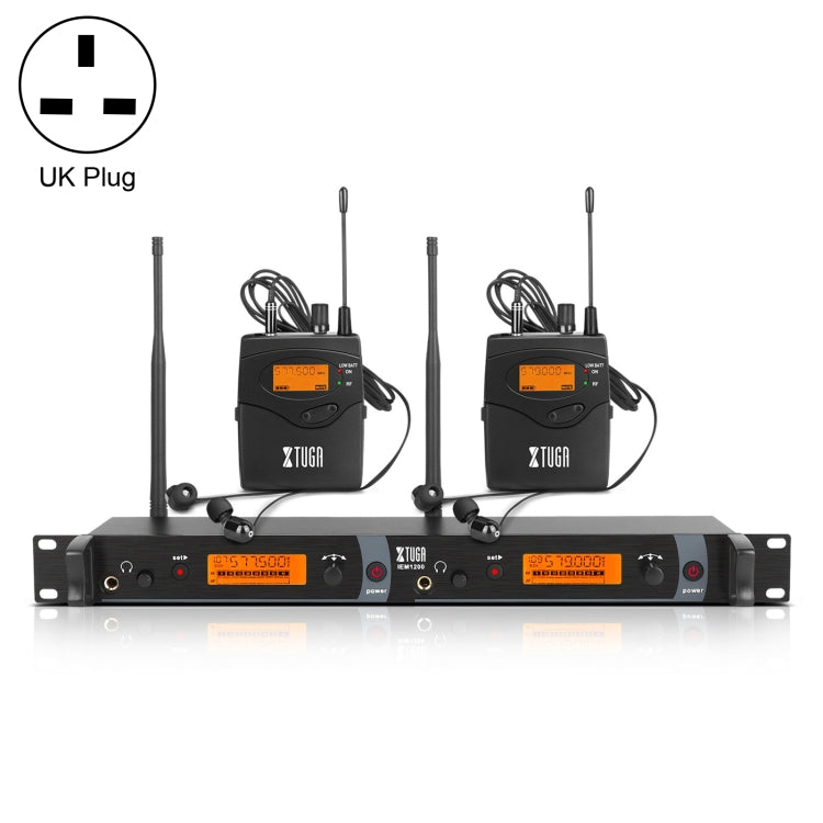 XTUGA IEM1200 Wireless Transmitter 2 Bodypack Stage Singer In-Ear Monitor System (UK Plug) by XTUGA