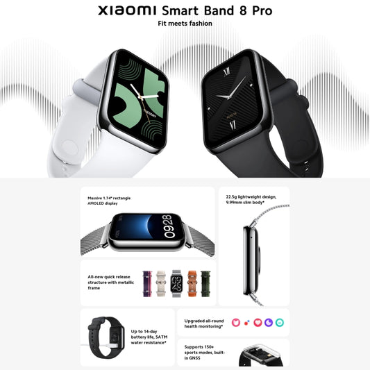 Original Xiaomi Mi Band 8 Pro Global 1.74 inch AMOLED Full Color Screen 5ATM Waterproof Smart Watch, Support GPS / Heart Rate (Black) - Wearable Devices by Xiaomi | Online Shopping UK | buy2fix
