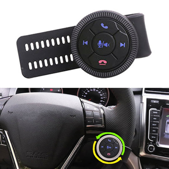 Universal Strap Shape Steering Wheel Remote Control Car Multimedia Wireless Button Remote Control (Black)