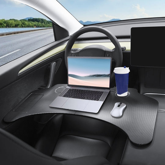 For Tesla Model 3 / Y Car Portable Folding Carbon Fiber Pattern Steering Wheel Table