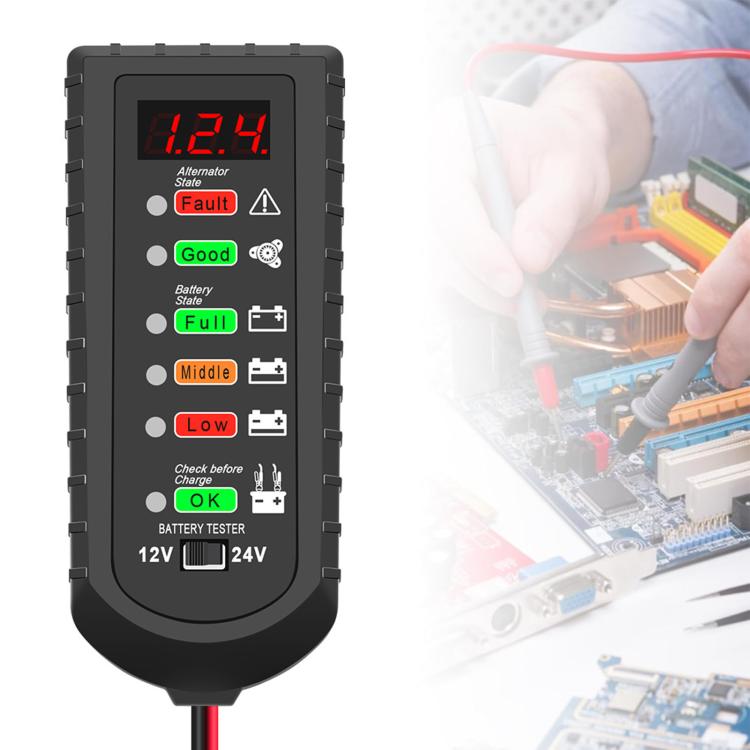 12V / 24V Automotive Battery Voltage Tester (Black) - Electronic Test by buy2fix | Online Shopping UK | buy2fix