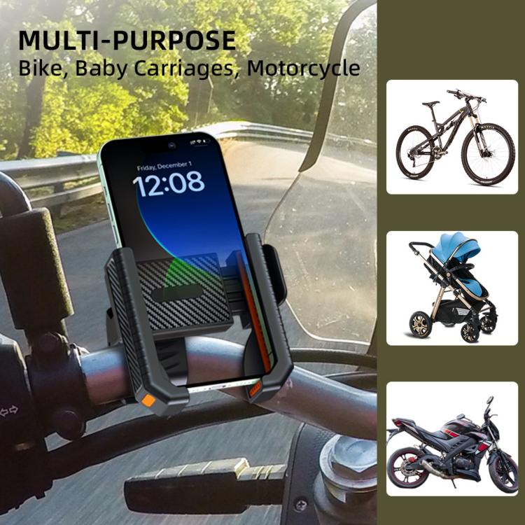 Carbon Fiber Texture Bicycle Non-slip Scooter Phone Holder (Orange) - Holders by buy2fix | Online Shopping UK | buy2fix