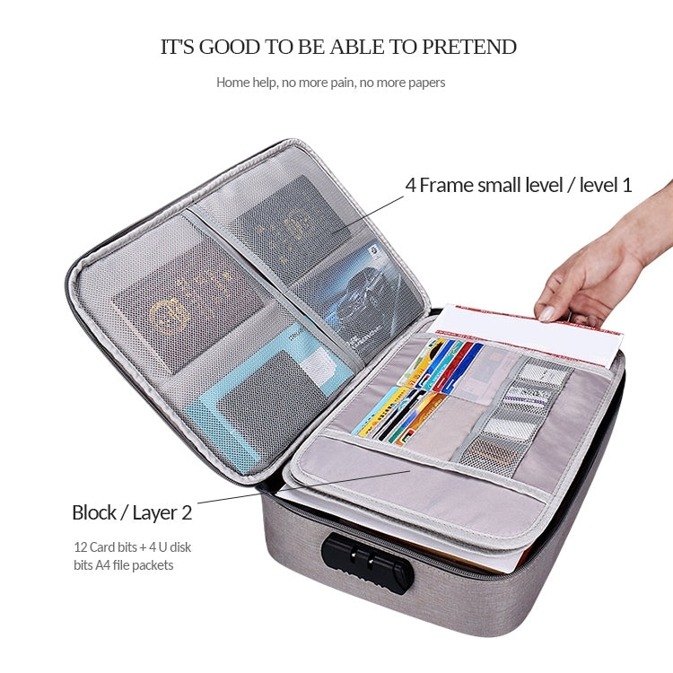 ZJ02 Waterproof Polyester Multi-layer Document Storage Bag Laptop Bag for All Sizes of Laptops, with Password Lock(Grey) by buy2fix