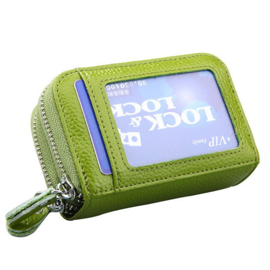 Genuine Leather Dual Layer Zipper Card Holder Wallet RFID Blocking Purse, Size: 10.5x7.0x4.0cm(Green) - Antimagnetic RFID Package by buy2fix | Online Shopping UK | buy2fix