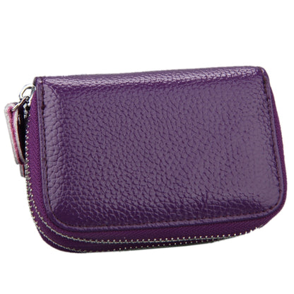 Genuine Leather Dual Layer Zipper Card Holder Wallet RFID Blocking Purse, Size: 10.5x7.0x4.0cm(Purple) - Antimagnetic RFID Package by buy2fix | Online Shopping UK | buy2fix