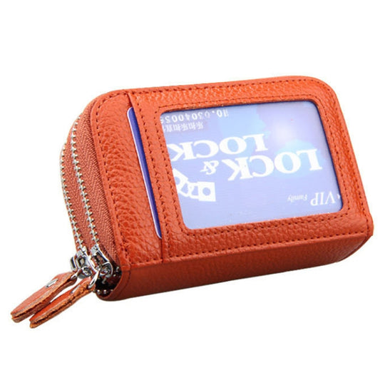 Genuine Leather Dual Layer Zipper Card Holder Wallet RFID Blocking Purse, Size: 10.5x7.0x4.0cm(Brown) - Antimagnetic RFID Package by buy2fix | Online Shopping UK | buy2fix
