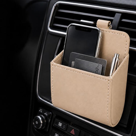 Sac de poche pour téléphone portable, grille d'aération de voiture, boîte de rangement, organisateur, étui de transport (kaki)