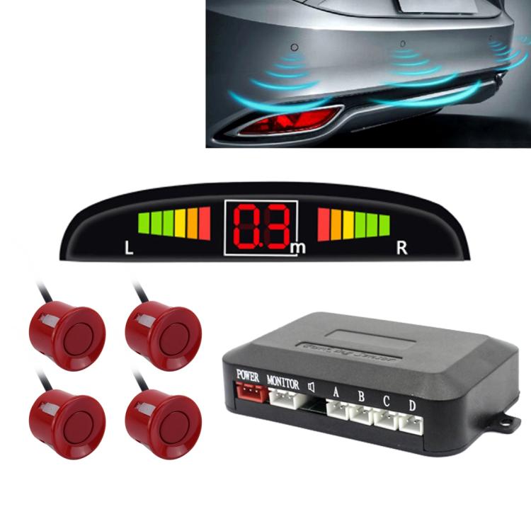 Car Buzzer Reverse Backup Radar System - Premium Quality 4 Parking Sensors Car Reverse Backup Radar System with LCD Display(Dark Red) - Radar Detectors by buy2fix | Online Shopping UK | buy2fix