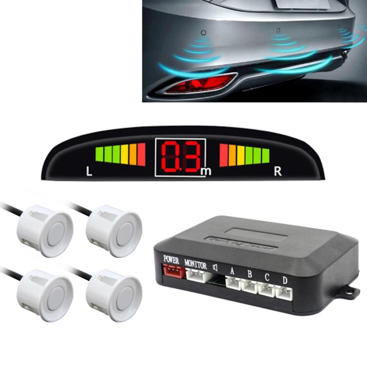 Car Buzzer Reverse Backup Radar System - Premium Quality 4 Parking Sensors Car Reverse Backup Radar System with LCD Display(White) - Radar Detectors by buy2fix | Online Shopping UK | buy2fix