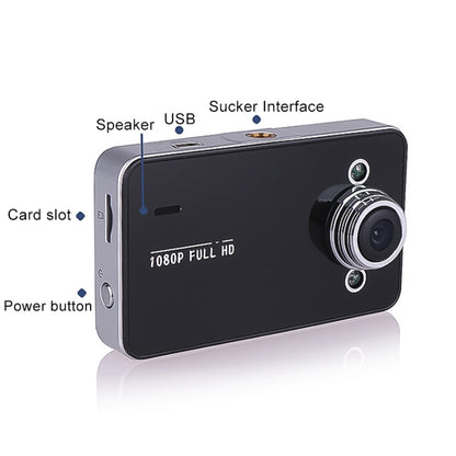 K6000 2.3 inch 90 Degrees Wide Angle Full HD 720P Video Car DVR, Support TF Card (32GB Max) / Motion Detection, with 2 Night Vision Fill Lights by buy2fix