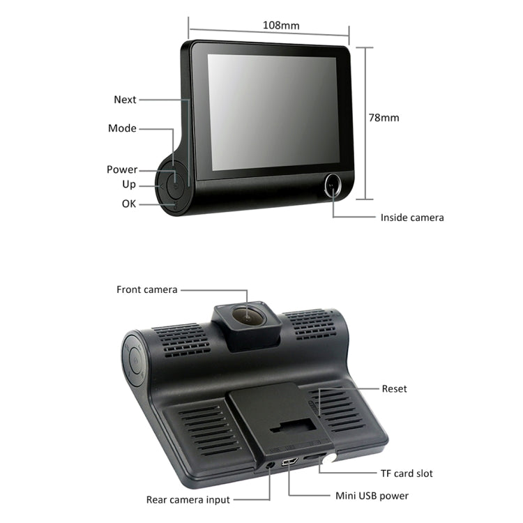 4.0 inch IPS Screen 5.0 Mega Pixels 170 Degrees Wide Angle Full HD 1080P 3 Channels Video Car DVR, Support Night Vision Fill Light / Reversing Visual / TF Card(32GB Max) / G-sensor / Motion Detection by buy2fix