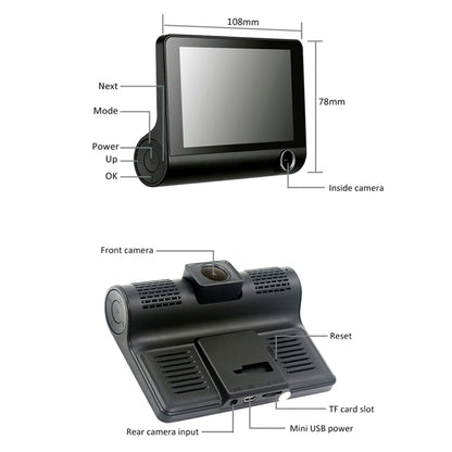 4.0 inch IPS Screen 5.0 Mega Pixels 170 Degrees Wide Angle Full HD 1080P 3 Channels Video Car DVR, Support Night Vision Fill Light / Reversing Visual / TF Card(32GB Max) / G-sensor / Motion Detection by buy2fix