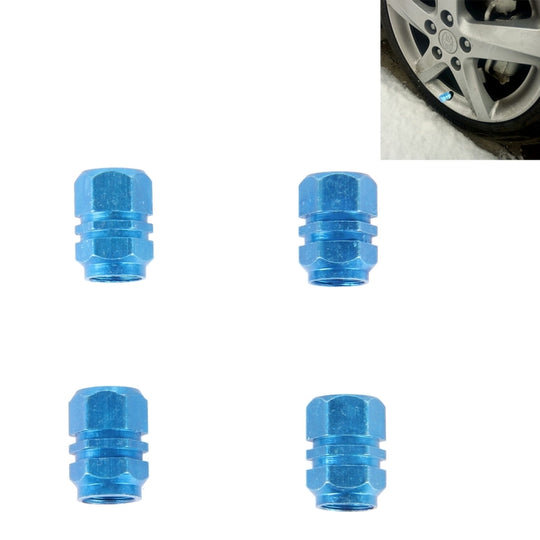 Bouchon de tige de Valve de pneu universel en forme hexagonale plaqué métal SA, 4 pièces (bleu)