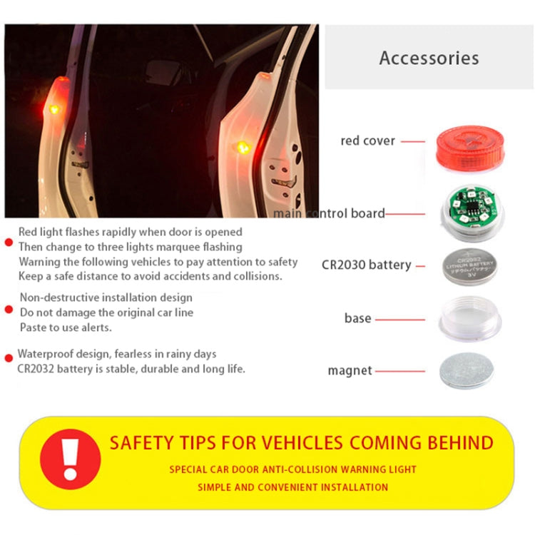 2 PCS Car Door Magnetic Warning Strobe Light Lamp(Red Light) - Warning Lights by buy2fix | Online Shopping UK | buy2fix