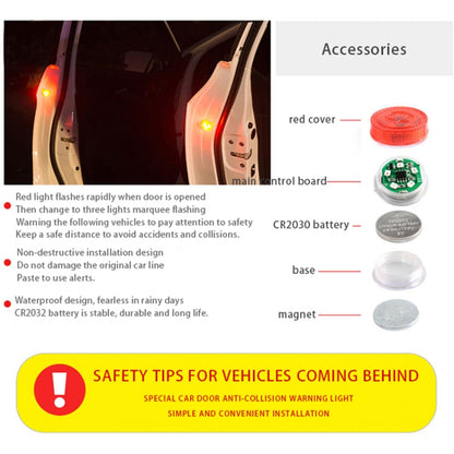 2 PCS Car Door Magnetic Warning Strobe Light Lamp(Red Light) - Warning Lights by buy2fix | Online Shopping UK | buy2fix