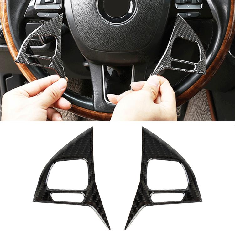 2 PCS Car Carbon Fiber Steering Wheel Button Decorative Sticker for Volkswagen Touareg 2011-2018 by buy2fix