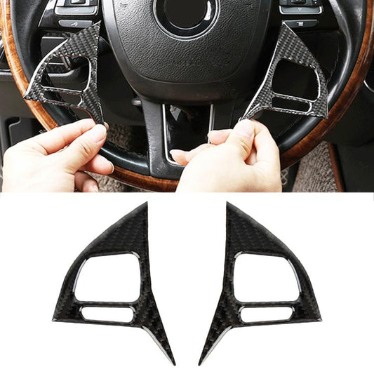 2 PCS Car Carbon Fiber Steering Wheel Button Decorative Sticker for Volkswagen Touareg 2011-2018 by buy2fix