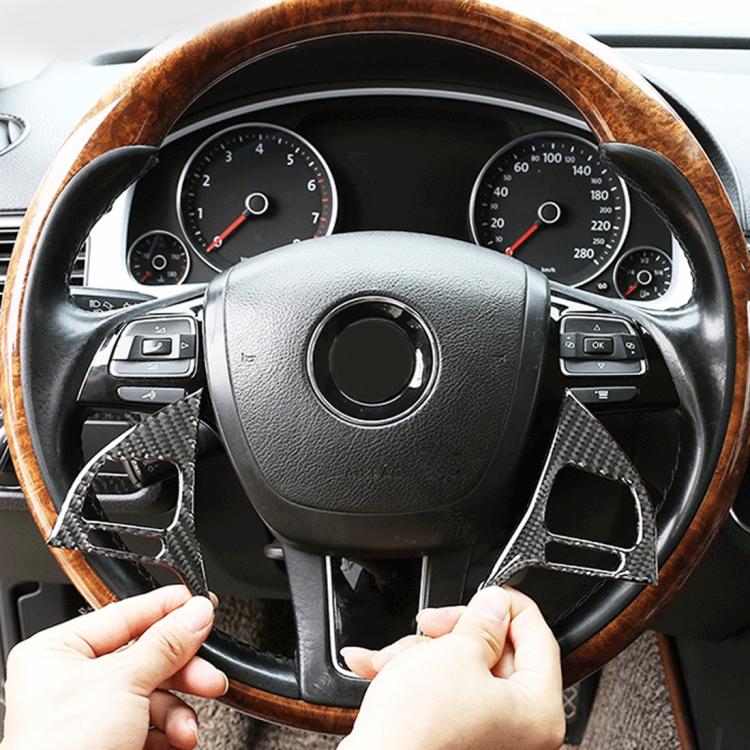 2 PCS Car Carbon Fiber Steering Wheel Button Decorative Sticker for Volkswagen Touareg 2011-2018 by buy2fix