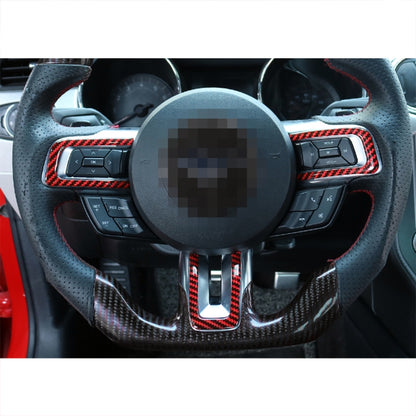 3 in 1 Car Carbon Fiber Steering Wheel Button Decorative Sticker for Ford Mustang 2015-2020 by buy2fix