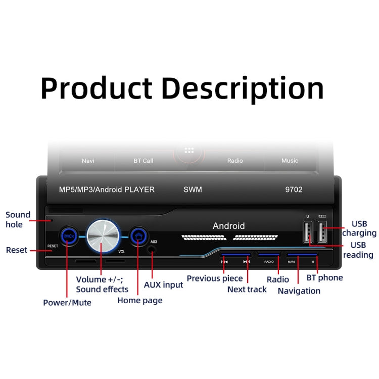 SWM 9702 Car HD 7 inch Android Radio Receiver MP5 Player, Support FM & Bluetooth & GPS & WiFi by buy2fix