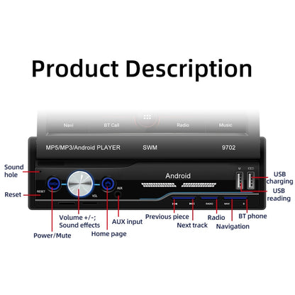 SWM 9702 Car HD 7 inch Android Radio Receiver MP5 Player, Support FM & Bluetooth & GPS & WiFi by buy2fix