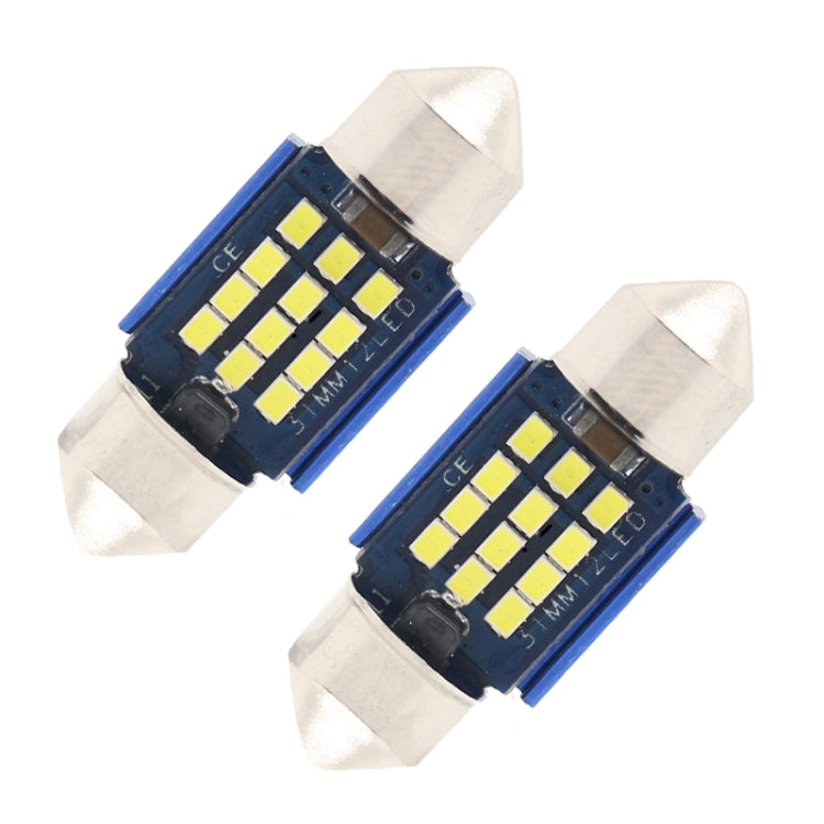 2pcs 31mm DC12-24V / 1W / 6000K / 60LM 12LEDs SMD Car Reading Lamp Dome Light by buy2fix