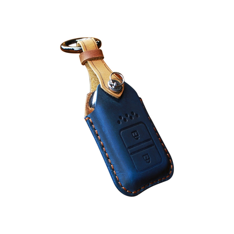 For Honda Car Cowhide Leather Key Protective Cover Key Case, Two Keys Version (Blue) by buy2fix