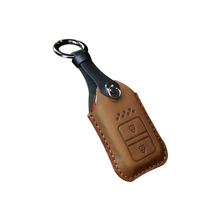 For Honda Car Cowhide Leather Key Protective Cover Key Case, Two Keys Version (Brown) by buy2fix