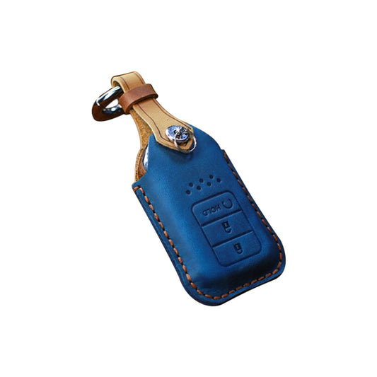 For Honda Car Cowhide Leather Key Protective Cover Key Case, Three Keys Start Version (Blue) by buy2fix