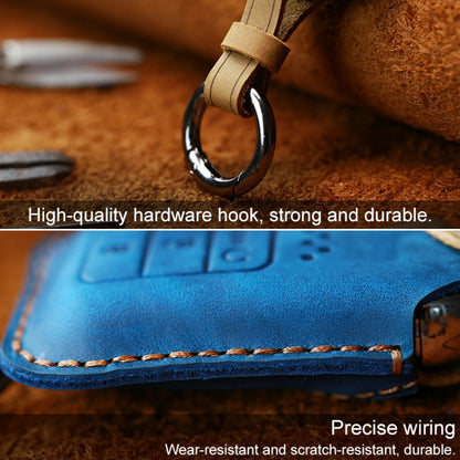 For Honda Car Cowhide Leather Key Protective Cover Key Case, Three Keys Start Version (Blue) by buy2fix
