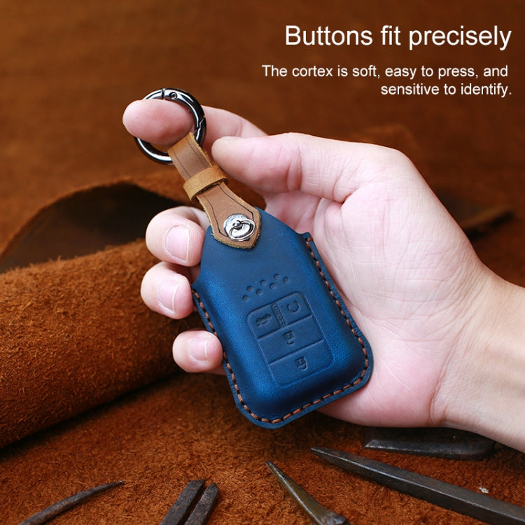For Honda Car Cowhide Leather Key Protective Cover Key Case, Three Keys Start Version (Blue) by buy2fix