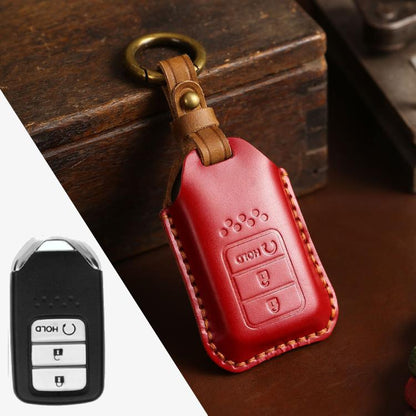 For Honda Car Cowhide Leather Key Protective Cover Key Case, Three Keys Start Version (Red) by buy2fix