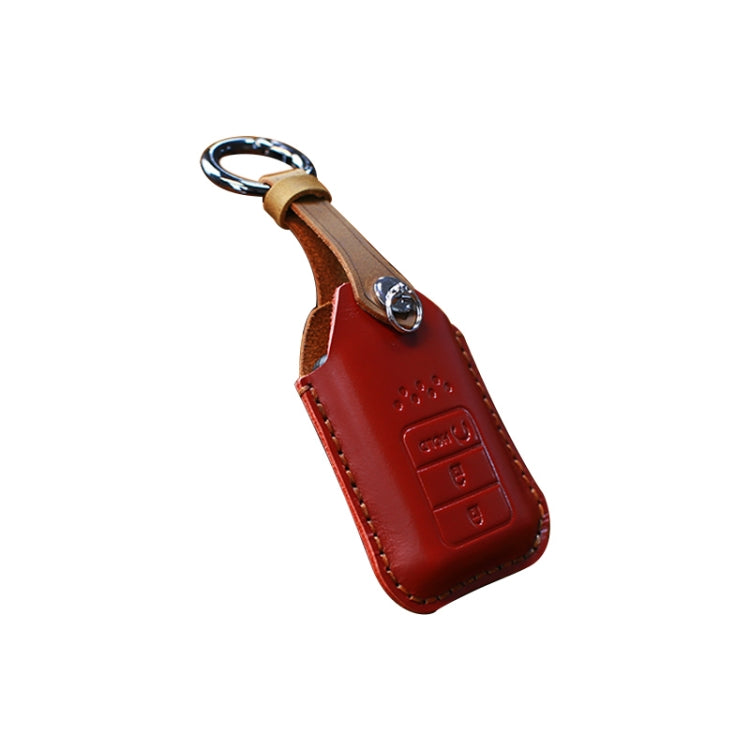 For Honda Car Cowhide Leather Key Protective Cover Key Case, Three Keys Start Version (Red) by buy2fix
