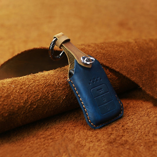 For Honda Car Cowhide Leather Key Protective Cover Key Case, Three Keys Tailgate Version (Blue) - Car Key Cases by buy2fix | Online Shopping UK | buy2fix
