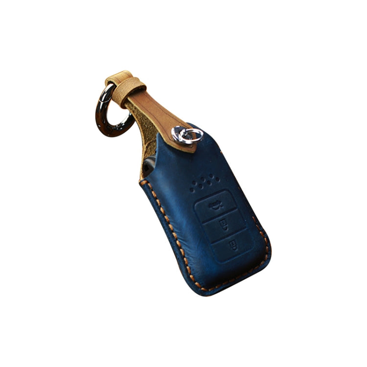 For Honda Car Cowhide Leather Key Protective Cover Key Case, Three Keys Tailgate Version (Blue) - Car Key Cases by buy2fix | Online Shopping UK | buy2fix