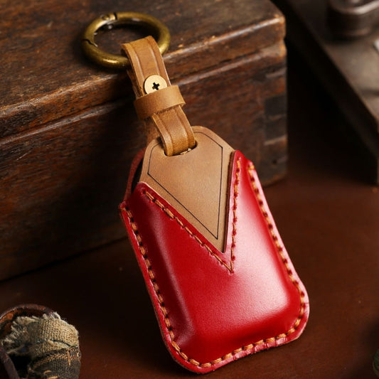 For Honda Car Cowhide Leather Key Protective Cover Key Case, Three Keys Tailgate Version (Red) by buy2fix