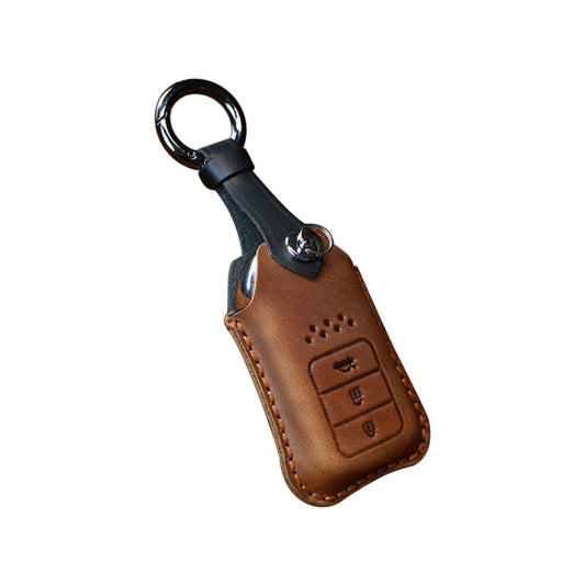 For Honda Car Cowhide Leather Key Protective Cover Key Case, Three Keys Tailgate Version (Brown) by buy2fix