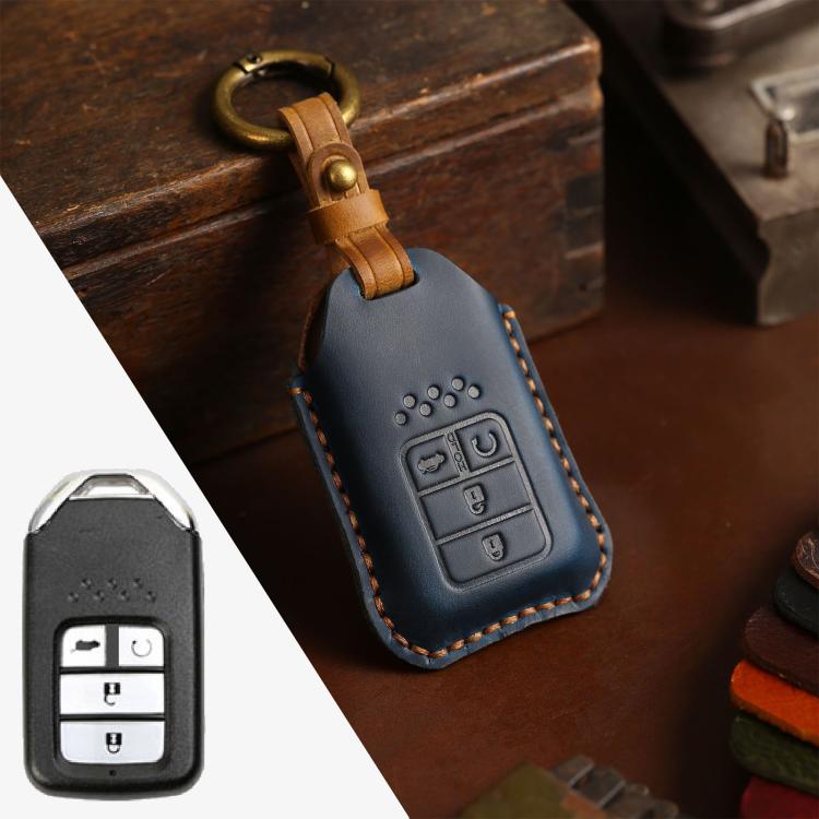 For Honda Car Cowhide Leather Key Protective Cover Key Case, Four Keys Version (Blue) by buy2fix
