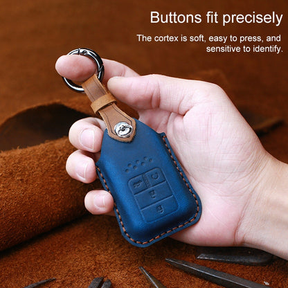 For Honda Car Cowhide Leather Key Protective Cover Key Case, Four Keys Version (Blue) by buy2fix