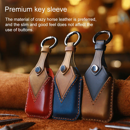 For Honda Car Cowhide Leather Key Protective Cover Key Case, Four Keys Version (Blue) by buy2fix