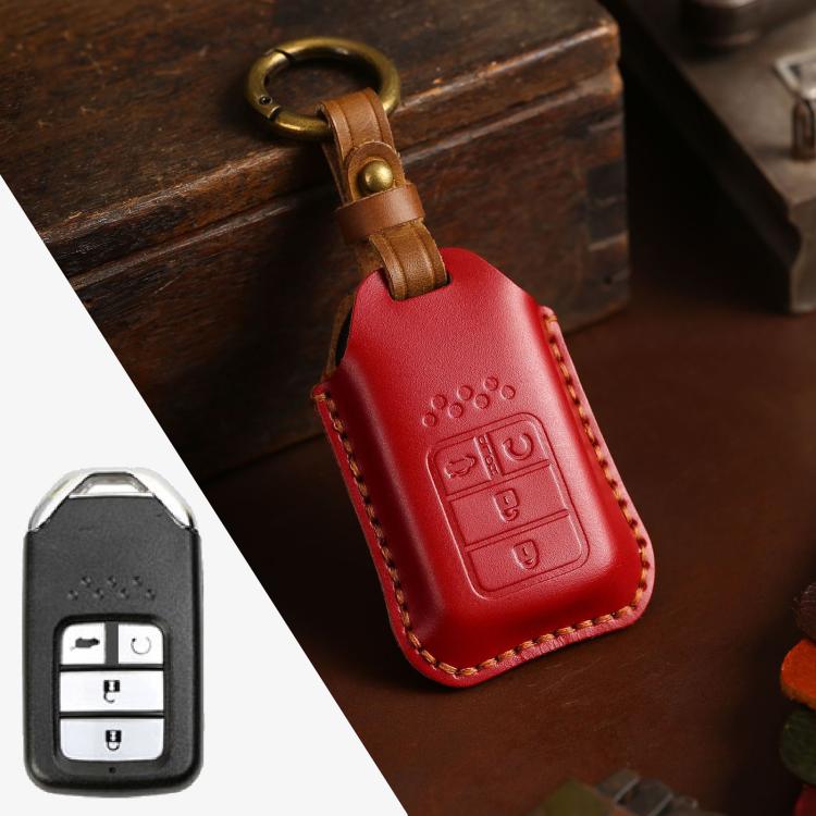 For Honda Car Cowhide Leather Key Protective Cover Key Case, Four Keys Version (Red) by buy2fix