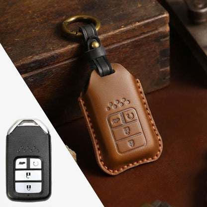 For Honda Car Cowhide Leather Key Protective Cover Key Case, Four Keys Version (Brown) by buy2fix