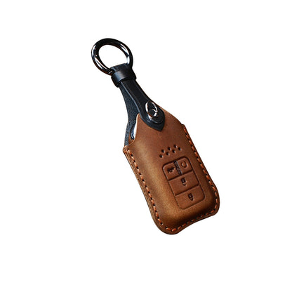 For Honda Car Cowhide Leather Key Protective Cover Key Case, Four Keys Version (Brown) by buy2fix