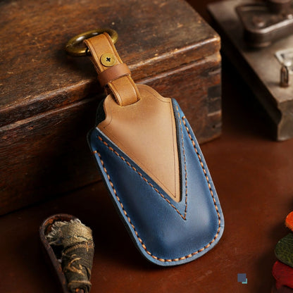 For Toyota Car Cowhide Leather Key Protective Cover Key Case, Two Keys Version(Blue) - Car Key Cases by buy2fix | Online Shopping UK | buy2fix