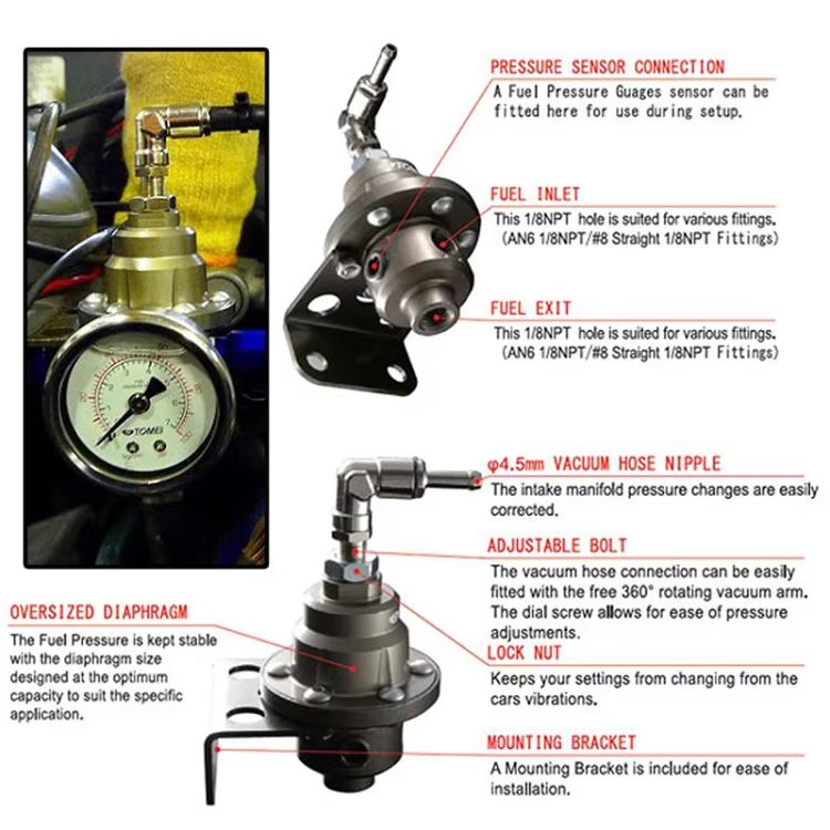 Car Modified Adjustable Fuel Pressure Regulator with Pressure Gauge - Engine Fittings by buy2fix | Online Shopping UK | buy2fix