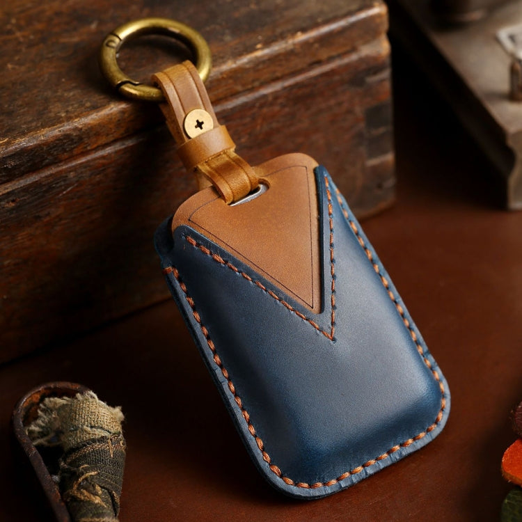 For Land Rover Car Cowhide Leather Key Protective Cover Key Case (Blue) by buy2fix